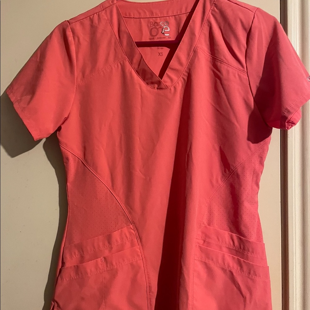 Coral uniform scrub top